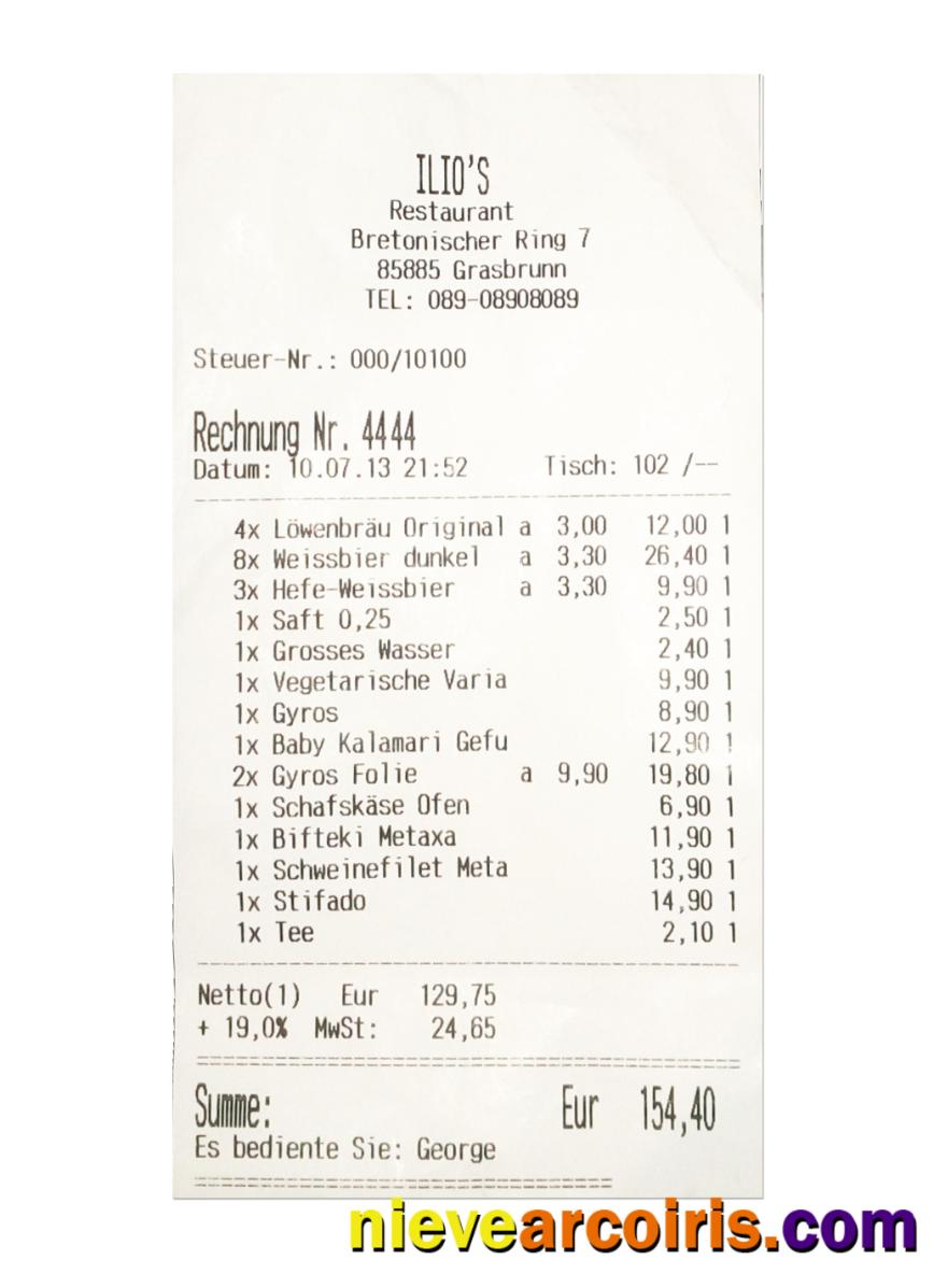 ILIO'S RESTAURANT payment check